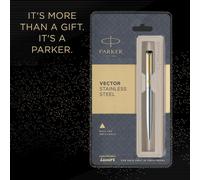 Penna a sfera retrattile Parker Vector in acciaio inox oro + custodia...