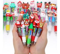 Penna a sfera retrattile per bambini, 30 pezzi, 4 in 1, penne a sfera retrattili per albero di Natale, alce, Babbo Natale, pupazzo di neve, decorazione per Natale, calza della Befana, riempitivi per