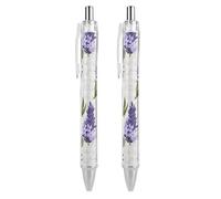 Penna a sfera retrattile, stile vintage, con fiori di lavanda, inchiostro nero, per ufficio, lavoro, 2 pezzi