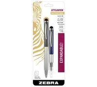 Penna a sfera telescopica Zebra Pen StylusPen, punta media, 1,0 mm, inchiostro nero, corpo grigio e blu navy, confezione da 2
