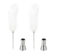 Penna a sfera vintage Feather da 2 pezzi con supporto da 2 pezzi, bianco