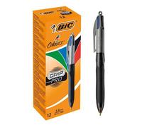 Penna Bic 4 colori Grip Pro, cilindro nero, cursore liscio, cilindro grosso, sca
