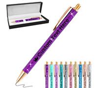 Penna Brillantini Personalizzata Penne Personalizzate con Scritta Nome Logo Penna Personalizzabile Regalo per Ragazza Donna Maestra Compleanno Festa Matrimonio, Viola Profondo