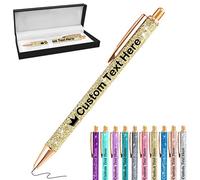 Penna Brillantini Personalizzata Penne Personalizzate con Scritta Nome Logo Penna Personalizzabile Regalo per Ragazza Donna Maestra Compleanno Festa Matrimonio, Oro