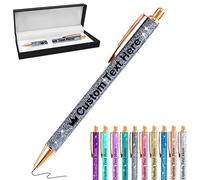 Penna Brillantini Personalizzata Penne Personalizzate con Scritta Nome Logo Penna Personalizzabile Regalo per Ragazza Donna Maestra Compleanno Festa Matrimonio, Grigio