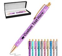 Penna Brillantini Personalizzata Penne Personalizzate con Scritta Nome Logo Penna Personalizzabile Regalo per Ragazza Donna Maestra Compleanno Festa Matrimonio, Viola