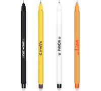 Penna cancellabile, set di 4 penne e toppe per animali, penna a sfera estremamente liscia da 0,7 mm, sfera all'estremità per rimuovere l'inchiostro, per scuola e ufficio