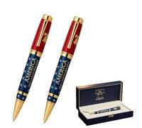 Penna commemorativa per i 250 anni di libertà degli Stati Uniti, penna a sfera natalizia in grandi quantità, elegante set da collezione con scatola con aquila, regali per adulti e bambini (Red,2PC)