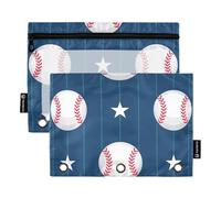 Penna con finestra trasparente blu e bianca stelle da baseball grande astuccio con cerniera occhielli rinforzati 3 anelli raccoglitore per forniture per ufficio multicolore 2 pezzi
