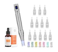 Penna elettrica Microneedling con 7 colori luce, DermaPen regolabile 0-2,5 mm con schermo LCD e 6 livelli, con siero ialuronico ad alto dosaggio (12 cartucce)