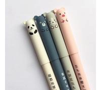 Penna gel 0,35 mm, simpatico animale dei cartoni animati, cancellabile, inchiostro blu, per studenti, cancelleria, ufficio, regalo, 4 pezzi, taglia unica, colore casuale (nero)