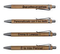 Penna in bambù personalizzabile - Testo di 20 caratteri - Inchiostro nero - Punta fine - Incisione laser - Penna leggera ed ecologica - Regalo per gli amici