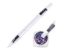 Penna in silicone per nail art, a doppia punta, per nail art, con manico in perline di cristallo, pennelli per nail art, strumenti per nail art e smalto