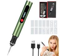 Penna Incisore zengraver, Portatile Senza Fili Engraving Pen, Include 30 Punte e 16 Stencil, Penna per Incisione Incidere Oltre 50 Superfici, Adatta ai Principianti, Ricaricabile (GREEN)