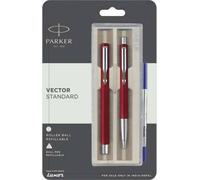 Penna Parker Vector Standard Ct Ball Roller Ball Red Body New Chrome Trim Bp RP
