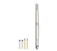 Penna per tatuaggio sopracciglio, penna microblading 5 in 1 in acciaio inox a doppia estremità manuale permanente per trucco, con 2 pezzi da 14 pin + 2 aghi rotondi (argento)