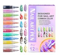 Penna per unghie, 12 colori, vernice acrilica ad asciugatura rapida, per disegnare, pennarelli per unghie, per principianti, regali natalizi, donne, ragazze e serate di manicure