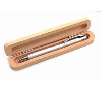Penna personalizzata in alluminio argento satinato a scatto con touch e scatola regalo in legno, personalizzati con incisione laser (Argento)