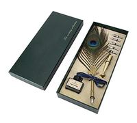 Penna Piuma di Pavone Vintage, Penna a Immersione Piuma Retrò Vintage con Inchiostro e 5 Pennini In Confezione Regalo, Regali di Natale