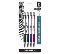 Penna retraibile a sfera in acciaio inox Zebra F-301, punta fine, 0,7 mm, inchiostro assortito, 4-Count: 2 nero, 1 blu, 1 rosso