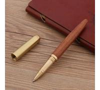 Penna roller/a sfera artigianale legno ebano ottone rame oro rosso elegante