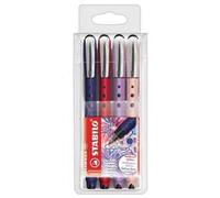 STABILO worker+ NatureCOLORS Wildflower - Penna Roller - Inchiostro blu - Astuccio da 4 - con colori freschi e moderni