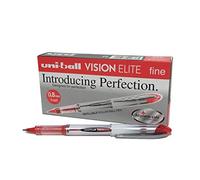 Penna rollerball medie UB-200 Vision Elite, inchiostro rosso Uni-ball Super Ink, a prova di manomissione, sfera da 0,8 mm, scatola da 12 pezzi