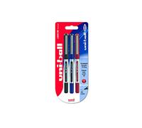 Penna rollerball UB-150 Eye Micro, inchiostro nero/blu/rosso Uni-ball Super Ink, pennino da 0,5 mm, confezione da 3 pezzi