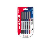 Penna rollerball UB-150 Eye Micro, inchiostro nero/blu/rosso Uni-ball Super Ink, pennino da 0,5 mm, confezione da 5 pezzi