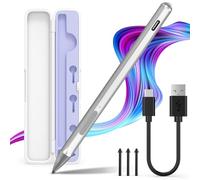 Penna stilo per Microsoft Surface Pro9/8/7/6/5/4/3/X Surface Laptop/Book/Surface Go3 Go2, con scatola portaoggetti, pressione di inclinazione 4096, attacco magnetico argento, ricarica rapida USB-C,