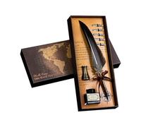 Penna stilografica all'antica in piuma grigia, con 6 beccucci, supporto in metallo, idea regalo elegante per Natale, festa o compleanno