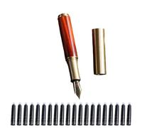 Penna stilografica, corpo compatto in legno e ottone, 20 cartucce, B | Strumento di scrittura compatto per studenti, appunti sulla scrivania, pagine di diario, backup di viaggio