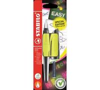 STABILO EASYbuddy NEON - Penna Stilografica Ergonomica per Bambini - Giallo NEON - Punta Mancini - Cartuccia Blu inclusa