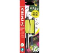 STABILO EASYbuddy NEON - Penna Stilografica Ergonomica per Bambini - Giallo NEON - Punta Standard - Cartuccia Blu inclusa