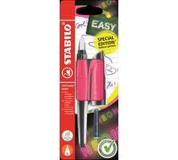 STABILO EASYbuddy NEON - Penna Stilografica Ergonomica per Bambini - Rosa NEON - Punta Mancini - Cartuccia Blu inclusa