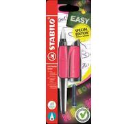 STABILO EASYbuddy NEON - Penna Stilografica Ergonomica per Bambini - Rosa NEON - Punta Standard - Cartuccia Blu inclusa