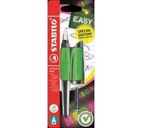 STABILO EASYbuddy NEON - Penna Stilografica Ergonomica per Bambini - Verde NEON - Punta Standard - Cartuccia Blu inclusa