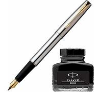 Penna stilografica Parker Frontier Steel GT oro fino + convertitore + bottigl...