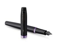 Penna stilografica Parker IM Vibrant Rings | laccatura nera satinata con accenti ametista viola | punta media | con ricarica di inchiostro blu | confezione regalo
