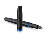 Parker Penna stilografica IM Vibrant Rings | laccatura nera satinata con accenti blu marino | punta sottile | con ricarica di inchiostro blu | confezione regalo