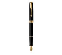 PARKER Sonnet Penna Stilografica, Laccatura di Colore Nero Opaco con Finiture in Oro, Pennino Sottile, Confezione Regalo