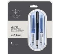 Parker Vector Standard Nero Cromata Calligrafia Stilo Penna (Sottile, Medio &