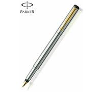 Penna stilografica Parker Vector Steel (pennino oro) GT Trim Fine New Boxed C...