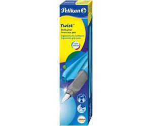 Penna stilografica Pelikan Twist ricaricabile per destrimani e mancini, impugnatura ergonomica triangolare Frosted Blue