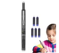 Penna stilografica - Penna a scomparsa | Penna stilografica retrattile manuale - Barile trasparente Set con 5 cartucce blu 0,38 mm extra fine per lettering a mano, forniture per ufficio, finitura