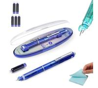 Penna stilografica retrattile, 0,38 mm, inchiostro blu e nero, fusto trasparente, include 5 cartucce di inchiostro ricaricabili, pennino medio Clictek per una scrittura fluida, senza perdite, senza