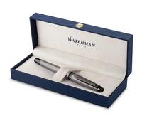 Penna stilografica Waterman Expert | Laccatura argentata metallizzata con puntale in rutenio | Pennino sottile in acciaio inossidabile con rivestimento in PVD | Inchiostro blu | Confezione regalo