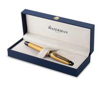 Penna stilografica Waterman Expert | Laccatura dorata metallizzata con puntale in rutenio | Pennino medio in acciaio inossidabile con rivestimento in PVD | Inchiostro blu | Confezione regalo