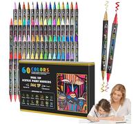 Pennarelli a doppia faccia - Pennarelli per colorare | Penne da disegno | Pennarelli per diari | 60 colori creativi acrilici a punta fine e pennello per pittura disegno tessuto per bambini