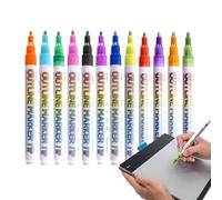 Pennarelli a doppia linea, 12 colori permanenti, artistici e artigianali, pennarelli metallici glitterati, per lavori scolastici, biglietti di auguri, bambini, piccoli regali, adolescenti
